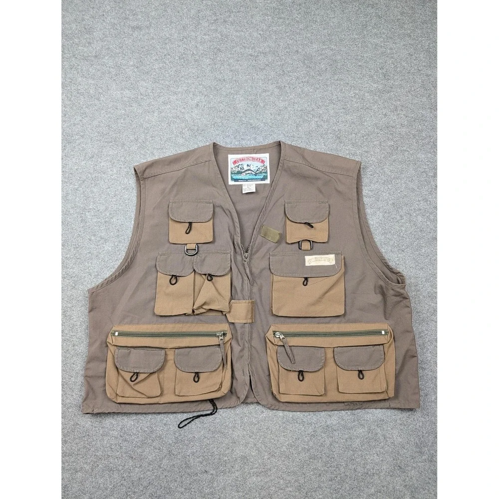 CUTTBOW GEAR Vest Mens XL Brown Fishing Hunting Full Zip Multi Pocket Utility